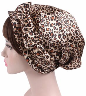 1Pc Zachte Zijde Vrouwen Nachtrust Douche Cap Verstelbare Dames Lange Haarverzorging Motorkap Headwrap Hoed Zachte Satijnen Hoed accessoires 58Cm luipaard