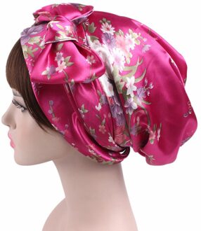 1Pc Zachte Zijde Vrouwen Nachtrust Douche Cap Verstelbare Dames Lange Haarverzorging Motorkap Headwrap Hoed Zachte Satijnen Hoed accessoires 58Cm roos bloem