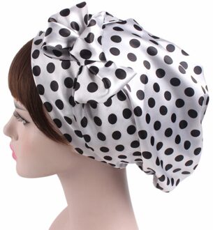 1Pc Zachte Zijde Vrouwen Nachtrust Douche Cap Verstelbare Dames Lange Haarverzorging Motorkap Headwrap Hoed Zachte Satijnen Hoed accessoires 58Cm wit zwart