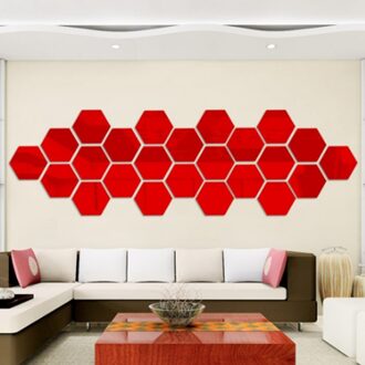1Pc Zeshoekige Box Stereoscopische Karakter Decoratieve Spiegel Muurstickers Woonkamer Decor rood