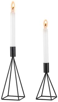 1Pc Zwarte Geometrische Kaarshouder Hollow Out Metalen Kandelaar Container Desktop Decor Voor Thuis Winkels