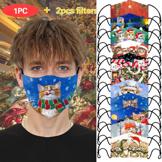 1pcMask With 2pcFilter Mouth Masks for Protection Christmas Pattern Face Washable Earloop Mask Bandage Mascarilla reutilizable