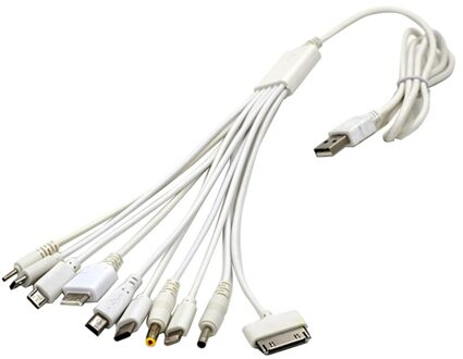 1Pcs 10 In 1 Pin Multifunctionele Multi-Head Oplaadkabel Wit Universele Usb Datakabel Cord multifunctionele Oplader Kabel