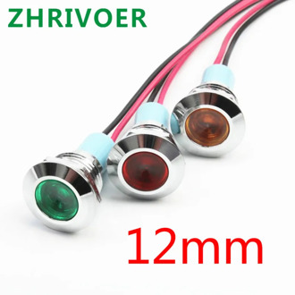 1pcs 12mm 6V 12V 24V 220v Flat head LED Metal Indicator light 12mm waterproof Signal lamp with wire red yellow blue green white
