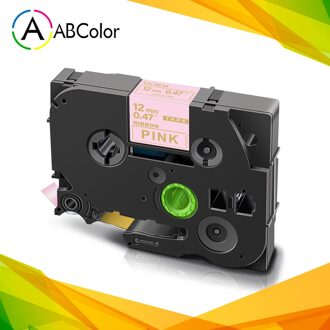 1Pcs 12Mm Satijnen Lint Tape Multicolor Compatibel Voor RE34 RN34 R234 RW34 R231 R231 R531 RE31 Label Voor brother Label Maker goud on roze
