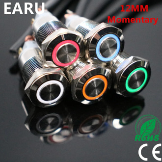 1PCS 12MM with LED 3V 5V 12V 24V 220V Metal Button Switch Momentary push button auto reset waterproof illuminated Red Blue Green