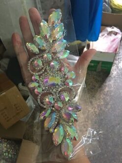1PCS 22CM * 6.3CM Steentjes applique voor Trouwjurk Bloem Zilver Crystal DIY naaien decoratie Ambachten 27x8.3cm AB