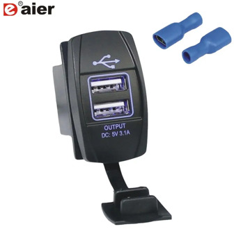 1PCS 3.1A Car LED 2 Port Motorcycle USB Charger Socket Adapter Outlet Blue Lighting Type 5V 3.1A with Dust Cover
