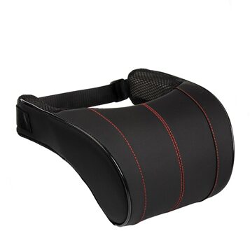 1Pcs 3 Kleuren Pu Leer Auto Nekkussen Memory Foam Auto Kussen Neksteun Hoofdsteun Kussen Pad zwart met rood
