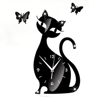 1Pcs 35X32 Cm Leuke Kat Spiegel Zwarte Wandklok Modern Home Decor Horloge muursticker Home Decor D30JL27