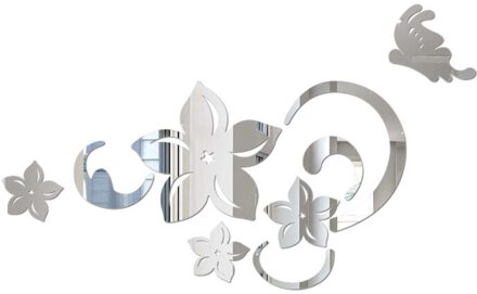 1Pcs 3d Acryl Spiegel Muurstickers Diy Art Home Decor Woonkamer Decoratieve Tegel Stickers Kamer Accessor Woondecoratie zilver