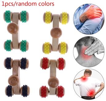 1Pcs 4 Massief Houten Roller Massager Ontspannen Hand Voet Hoofd Body Gezicht Massage Tool Reflexologie Voetmassage Kleur Willekeurige
