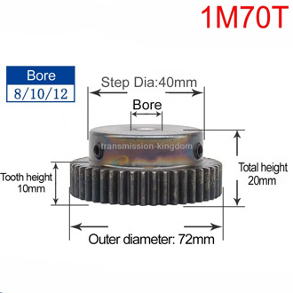 1Pcs 45# Steel Spur Gear With Step 1M 65 Tooth-80 Tooth Pinion Gear Metal Mod 1 Motor Convex Gear