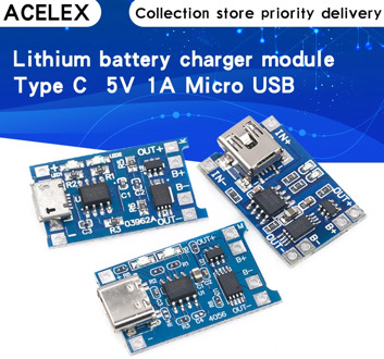 1PCS 5V 1A Micro USB 18650 type-c Lithium Battery Charging Board Charger Module+Protection Dual Functions TP4056 18650