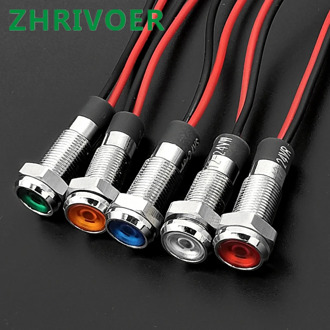 1pcs 6mm 3V 5V 6V 12V 24V 220v Flat head LED Metal Indicator light waterproof Signal lamp with wire red yellow blue green white
