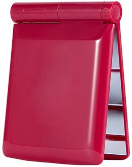 1Pcs 8 Led Verlichting Lampen Vrouwen Opvouwbare Make Spiegels Lady Cosmetische Hand Vouwen Draagbare Compacte Pocket Spiegel perzik rood