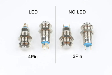 1pcs 8mm Self-reset Momentary Self-locking Latching Metal Push Button Switch 2pins NO LED/4pins LED high head switch