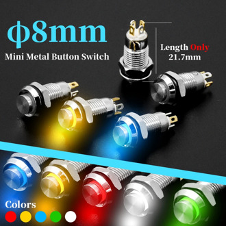 1Pcs 8mm with LED Indicator Self-reset Momentary Self-locking Latching Metal Push Button Switch 4pins High Head 3v5v12v24v220v