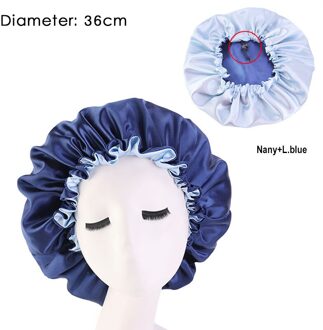 1Pcs Bad Cap Verstelbare Haarverzorging Motorkap Slapen Hoed Pure Kleur Nachtrust Cap 1Pcs Hoge Elastische Dubbele kleur Voor Vrouwen marine blauw