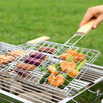1PCS BBQ Barbecue Grill Grid Grillen Mand Folder Tool Roast Houten Handvat