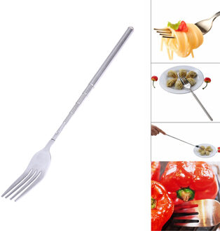 1Pcs Bbq Rvs Telescopische Uitschuifbare Diner Fruit Dessert Lange Vork Bestek Lepel Vork Diy Bestek