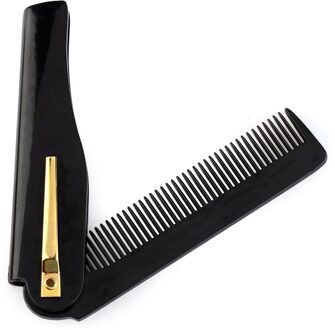 1Pcs Black Roestvrij Staal Vouwen Kam Voor Mannen Anti Statische Snor Kam Kappers Styling Baard Kam zwart