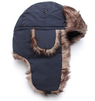 1pcs Brand Unisex Trapper Bomber Warm Russische Trooper OORKLEPPEN Winter Ski Hoed Mannen Vrouwen Cap Bont bomber Hoeden marine blauw