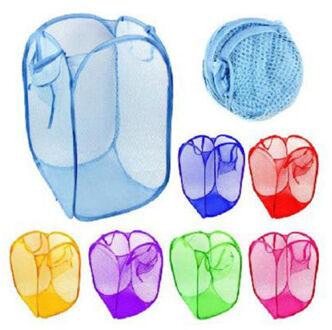 1Pcs Candy Kleur Nylon Mesh Stof Opvouwbare Grote Wasmand Huishoudelijke Vuile Kleren Tas Wassen Kind Opslag Organisatie