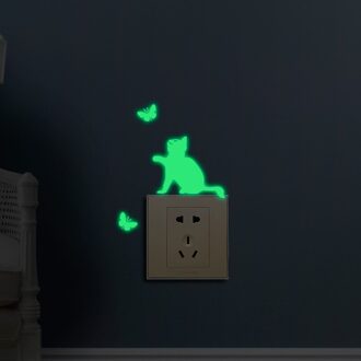 1Pcs Cartoon Dier Kat Room Decor Pvc/Huisdier Lichtgevende Schakelaar Outlet Muursticker Home Decoratie Accessoires Muursticker 04