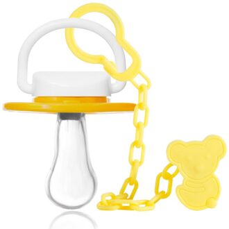 1Pcs Cartoon Dieren Vorm Fopspeen Konijn Beer Clip Chain Houders + Fopspeen Tepel Veilig Silicagel Voor Babyvoeding accessoires geel