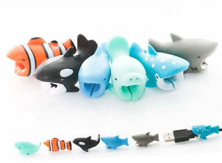 1pcs Cartoon Panda Cats Shark Bite Cable Protector Data Line Cord Protective Cable Winder Cover For IPhone USB Charging Cable