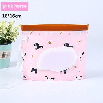 1Pcs Cleaning Doekjes Case Natte Veeg Tas Herbruikbare Draagbare Doekjes Container Luminescentie Touw Milieuvriendelijke Eva 18*16Cm roze paard