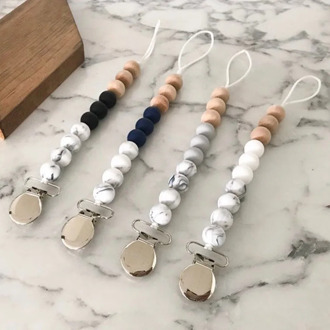 1Pcs Creative Baby Pacifer Holder Chain Silicone Beach Beads Holder Chain Wooden Handmade Baby Teether Chain Holder Infant Gift