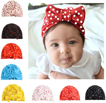 1PCS Cute Dot Bow Knot Baby Hat Newborn Elastic Infant Turban Hats Girls Kids Children Beanie Cap Headwear Photo Props