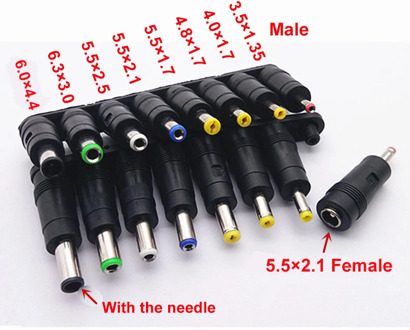 1pcs DC Connector 5.5 x 2.1MM Female Power Adapter to 3.5 x 1.35、4.0 x1.7、4.8×1.7、5.5×1.7、5.5×2.1、5.5×2.5、6.3×3.0、6.0×4.4MM Male