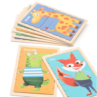 1PCS Double Sided Puzzles Baby Toy Wooden Montessori Materials Educational Toys For Children Large Bricks Kids Learning Toys