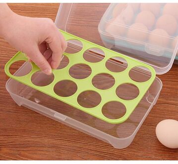1Pcs Ei Opbergdoos Pp Koelkast Case 15 Eieren Houder Thuis Voedsel Opslag Containers groen