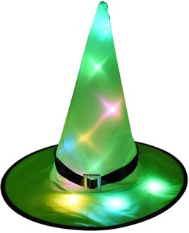 1Pcs Halloween Heks Hoed Met Led Licht Gloeiende Opknoping Decor Suspension Boom Gloeiende Hoed Voor Kids Feestartikelen groen