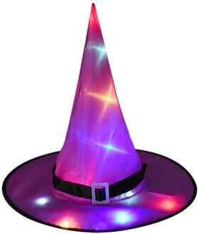 1Pcs Halloween Heks Hoed Met Led Licht Gloeiende Opknoping Decor Suspension Boom Gloeiende Hoed Voor Kids Feestartikelen paars