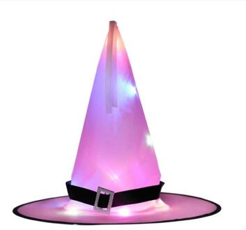 1Pcs Halloween Heks Hoed Met Led Licht Gloeiende Opknoping Decor Suspension Boom Gloeiende Hoed Voor Kids Feestartikelen roze