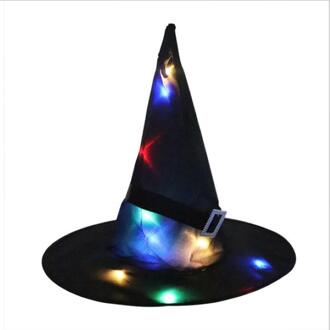 1Pcs Halloween Heks Hoed Met Led Licht Gloeiende Opknoping Decor Suspension Boom Gloeiende Hoed Voor Kids Feestartikelen zwart