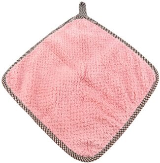 1Pcs Hangable Coral Fleece Handdoek, Keuken Schuursponsje, Absorberende Rag, Vaatdoek, schoonmaakdoekje, Lui Rag roze