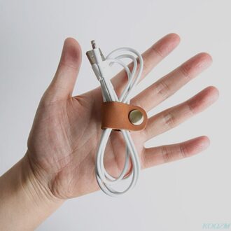 1Pcs Headset Koptelefoon Draad Draagbare Usb Kabel Koord Leer Winder Hoofdtelefoon Case Koreaanse Bureau Manager donker bruin