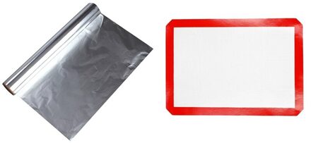 1Pcs Herbruikbare Milieubescherming Siliconen Bakken Mat 30X20Cm & 1x Tin Aluminiumfolie Papier 5M X 30Cm
