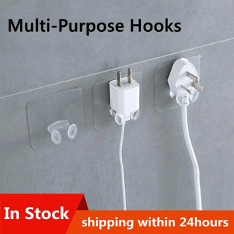 1pcs Home Anti-skid Strong Sticky Transparent Wall Hook Kitchen Bathroom Accessories Plastic Non-marking Plug Hook Sticky Hook