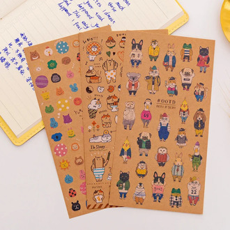1PCS Japanese Kraft Paper Cute Cat Sticker Diary Decorate PVC Transparent Scrapbooking Stationery Stickers Supplies