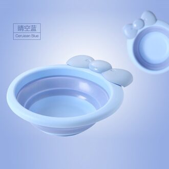 1Pcs Kawaii Roze Boog Plastic Wastafel Meisjes Leuke Huishoudelijke Opvouwbare Emmer Peuter Baby Voet Gezicht Reiniging Wassen Wastafel blauw