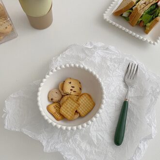 1Pcs Keramische Fruit Slakom Borden Dessertbord Embossing Patroon Taart Schotel Wit Platen Servies Set Keuken Accessoires ronde bowl