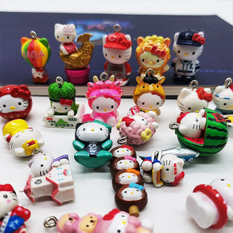 1pcs Kids Gifts Mini Figurine Hello kitty Key chain pendant Decoration Cute Doll Model Toys 2cm