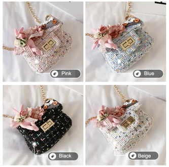 1Pcs Kids Girl Flower Handbags Cotton Linen Girl Messenger Bag Mini Satchel Bag Cross body Princess Shoulder Bag Purse